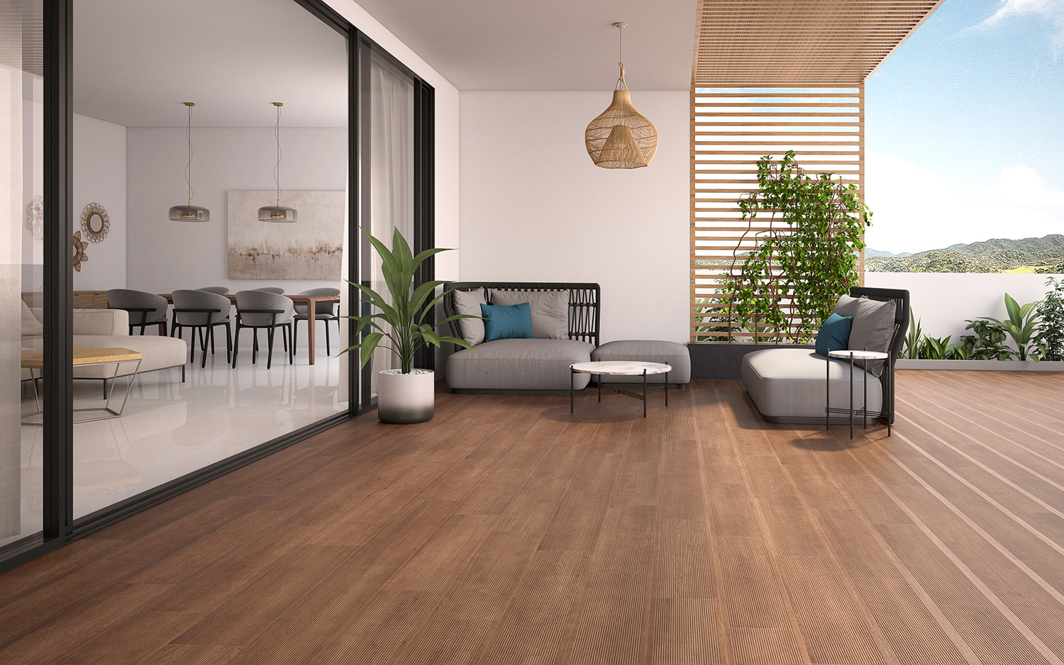 Una terraza con cerámica efecto tarima de madera