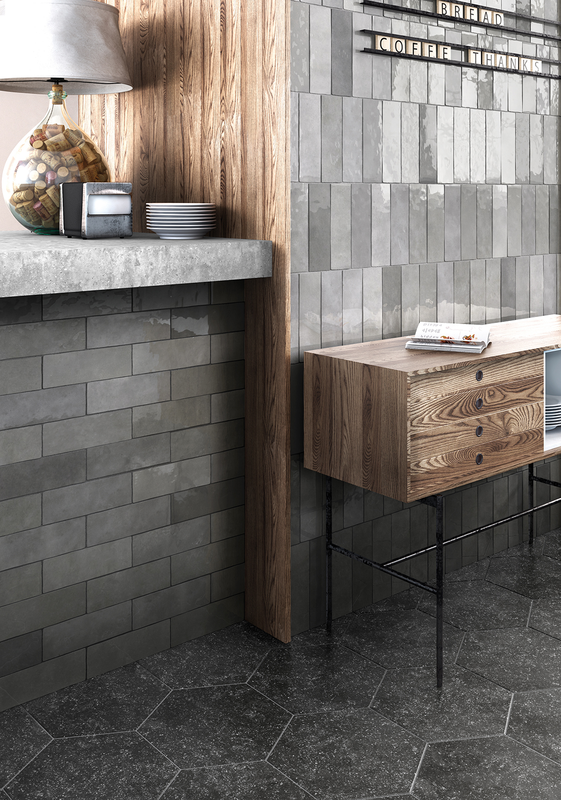 Artisan Alabaster & Coralstone Hex. Black