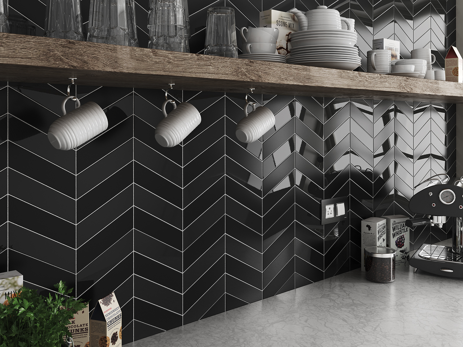 Chevron Wall Black & Black Matt