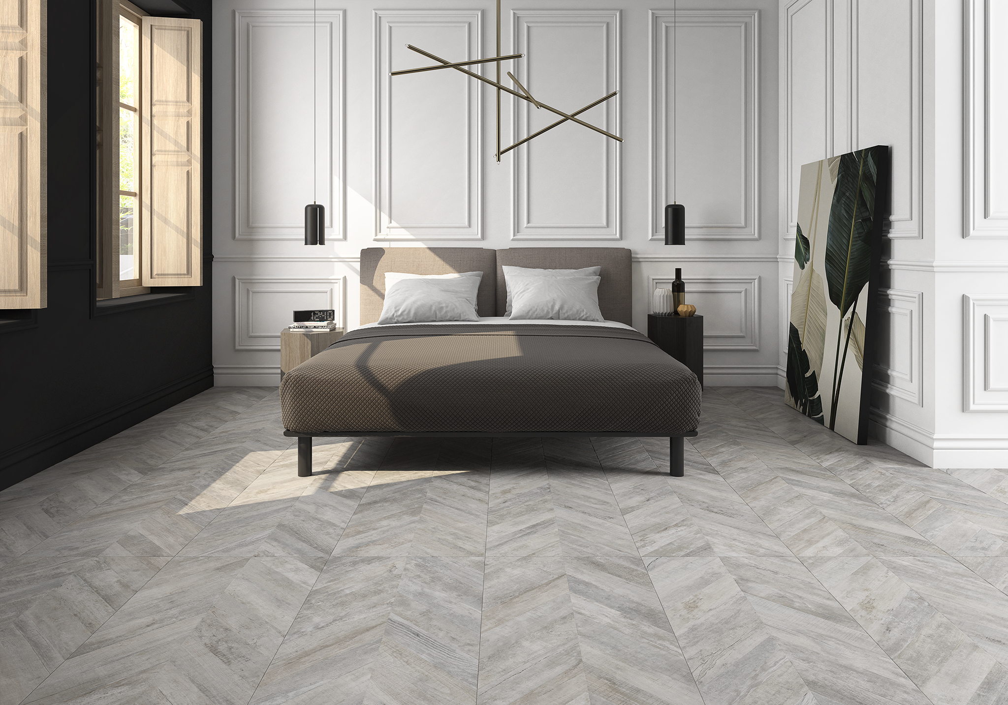 Rafter Chevron Ceniza Dormitorio