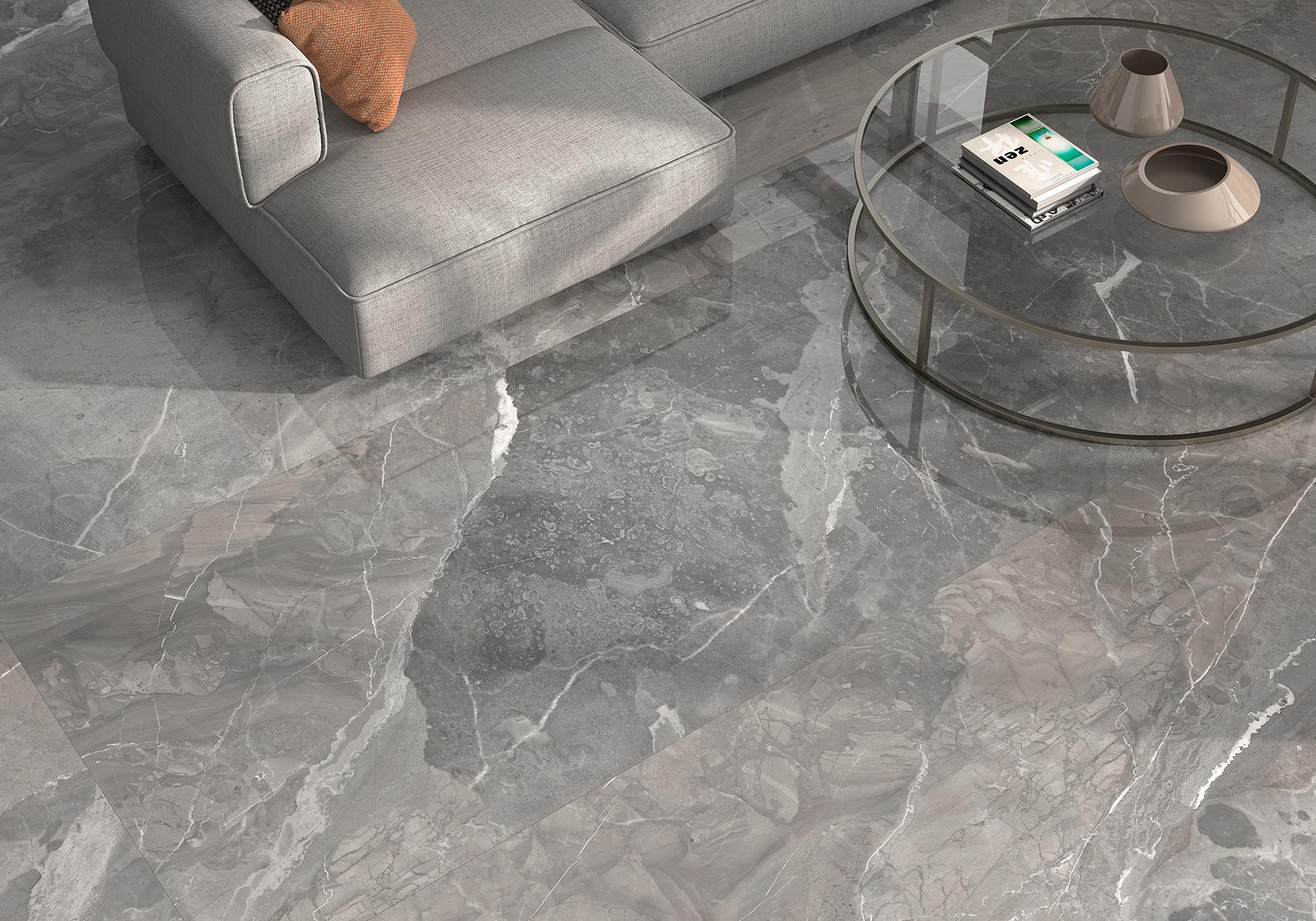 Pavimento de gran formato imitación piedra. Elegancia pura