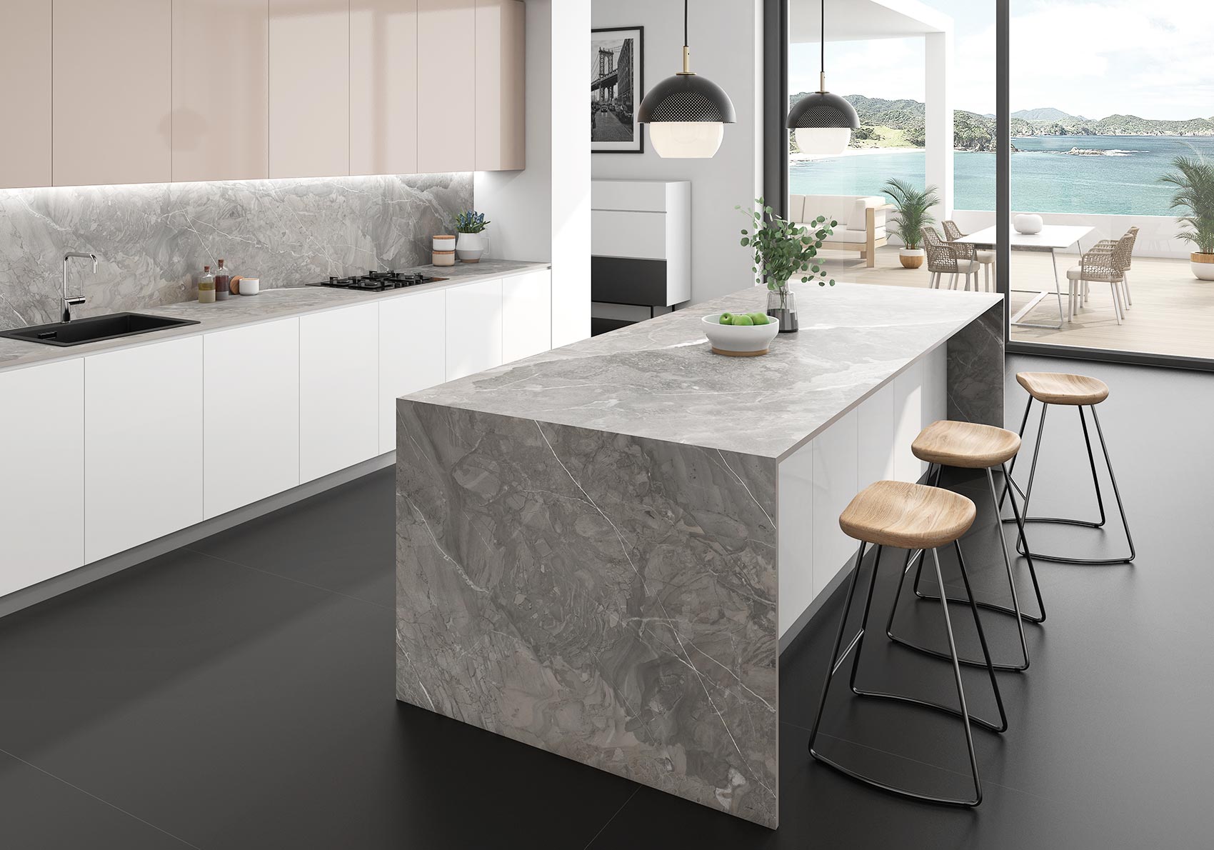 Una cocina muy pétrea y mediterránea