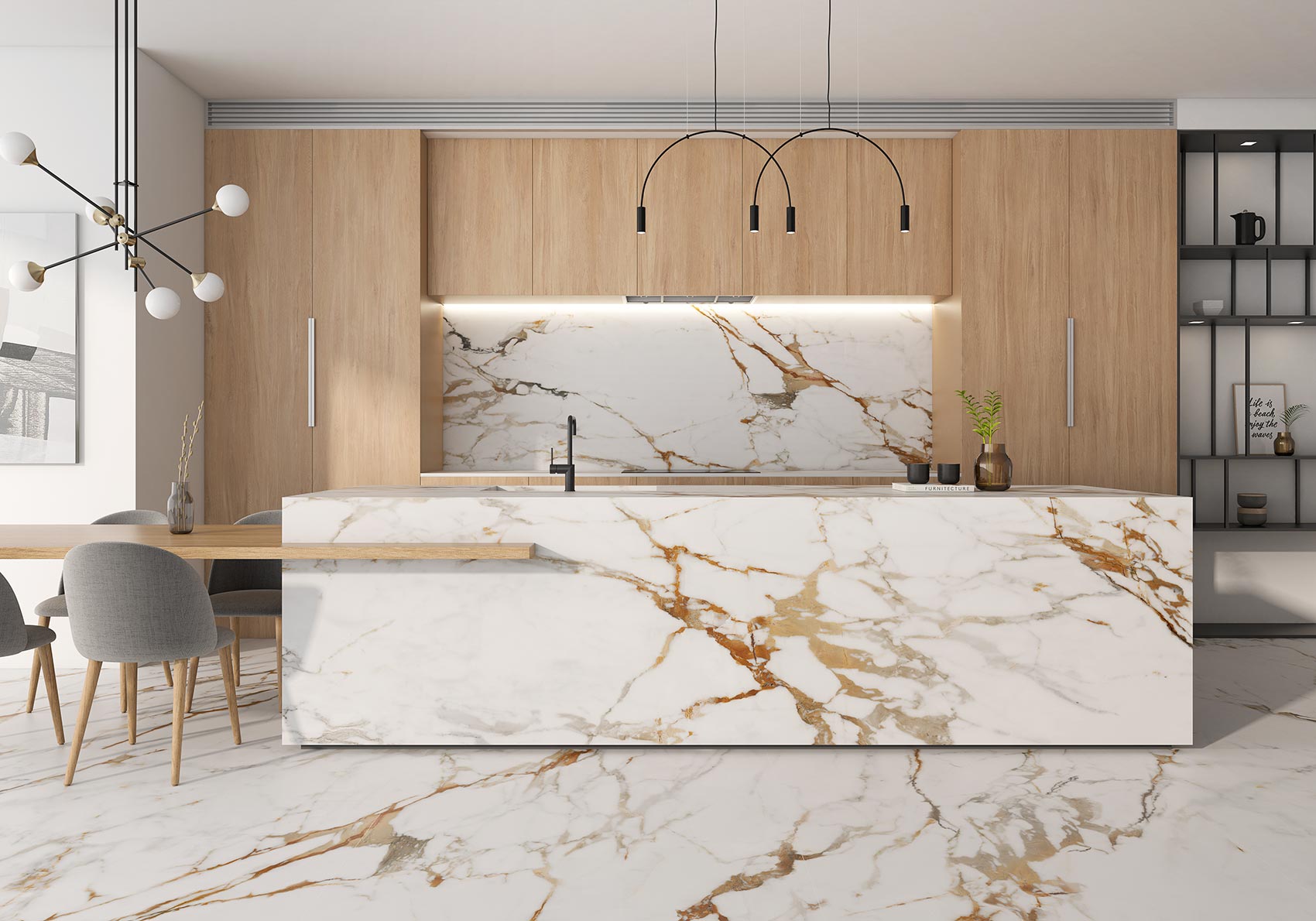 Una cocina nórdico-clásica. Mármol + madera son un 'must'