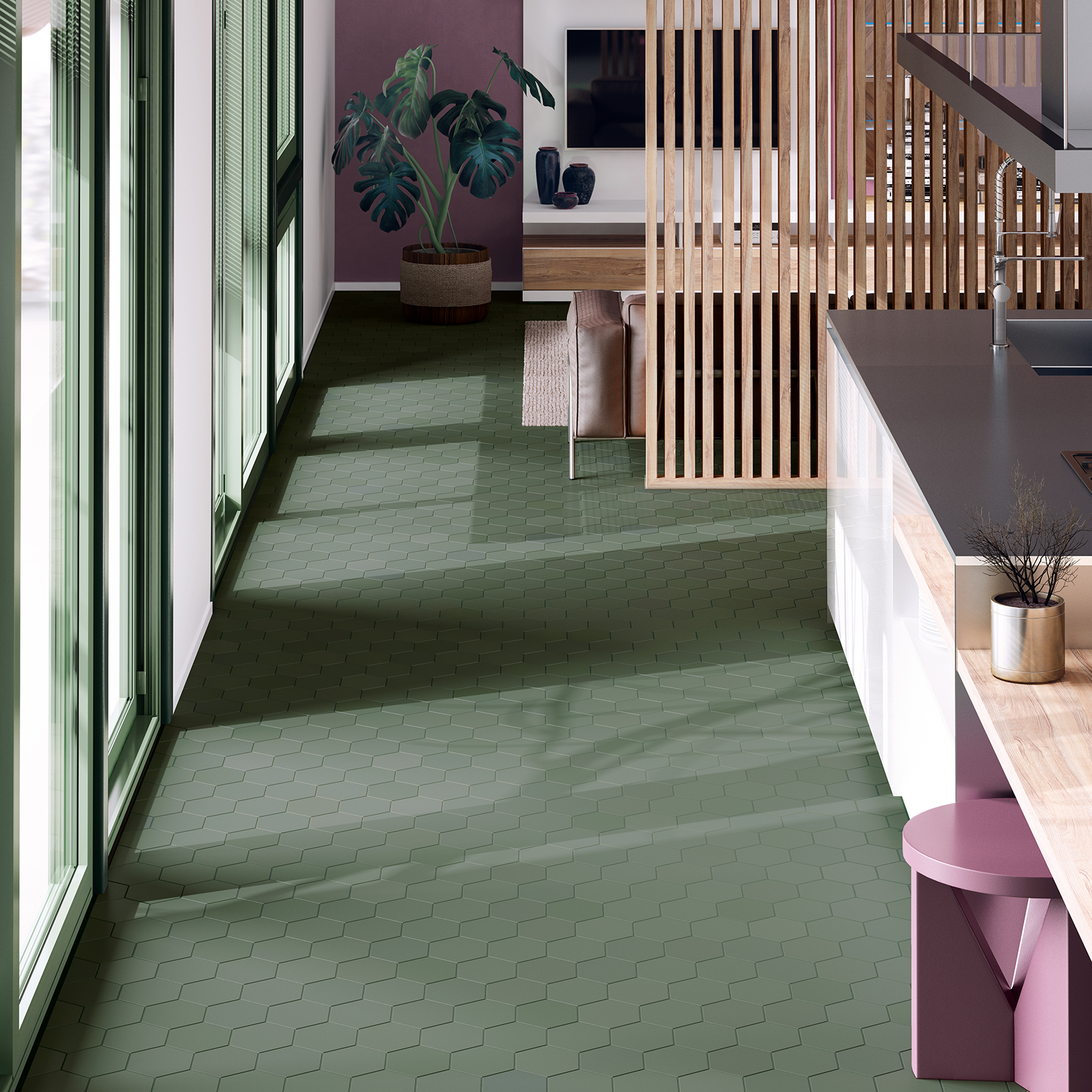 Kromatika green open-concept kitchen