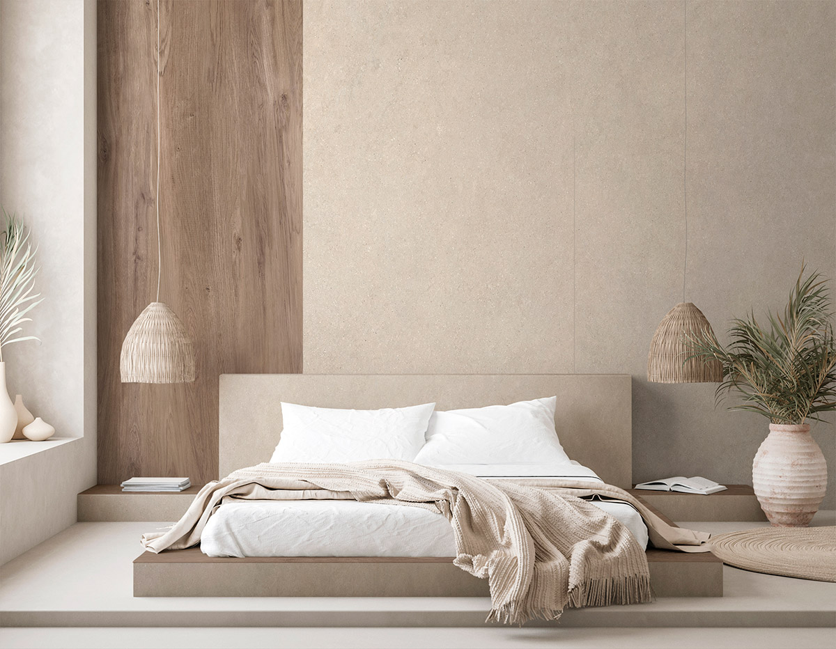Un dormitorio boho chic. El éxito de la gama de los tierra