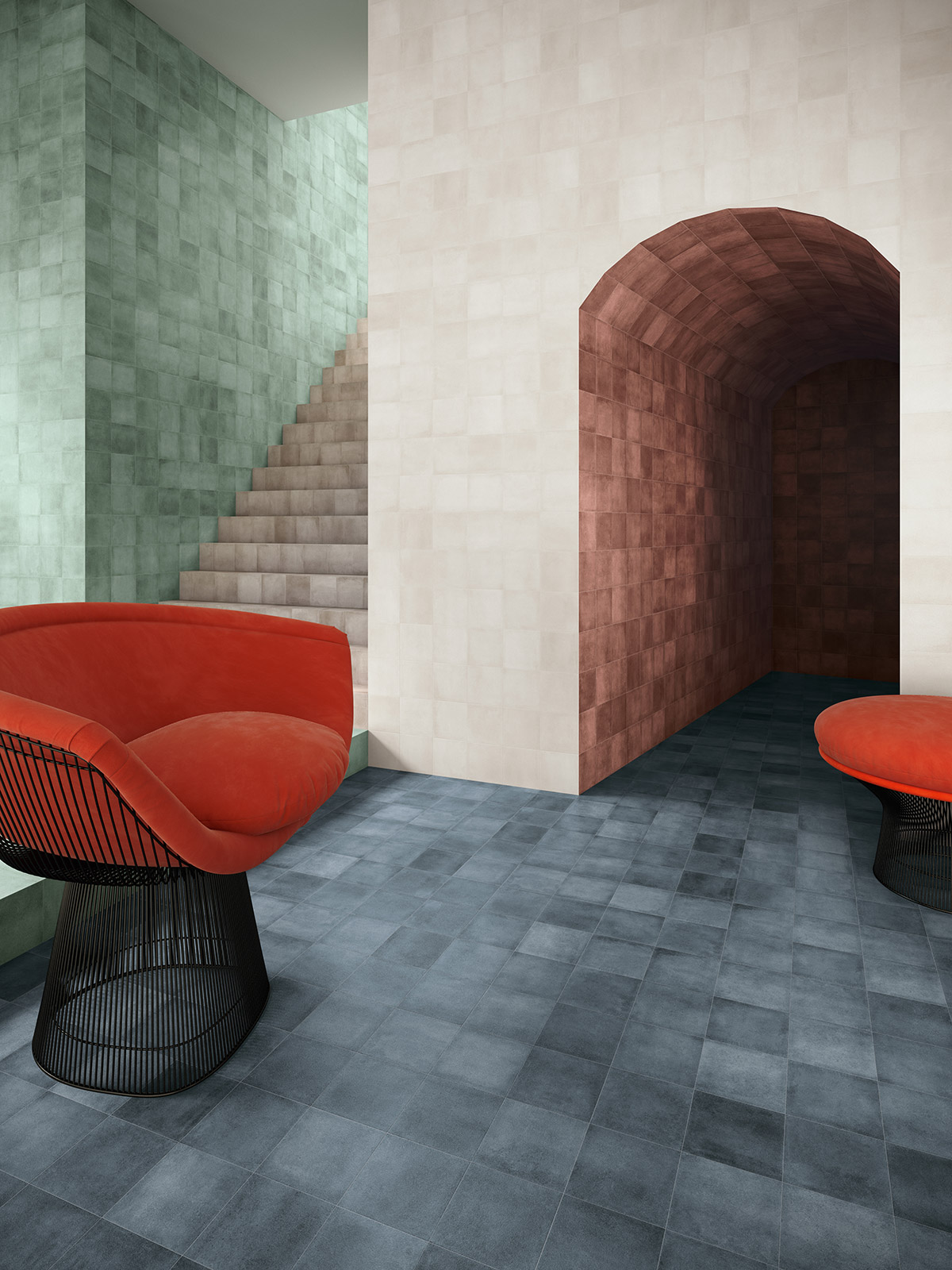 Interiores de diseño multicolor que trasladan a los templos de Petra