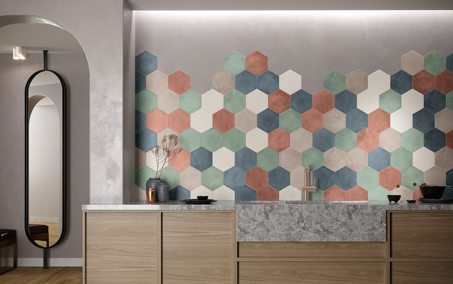 Cocinas únicas con backsplash multicolor