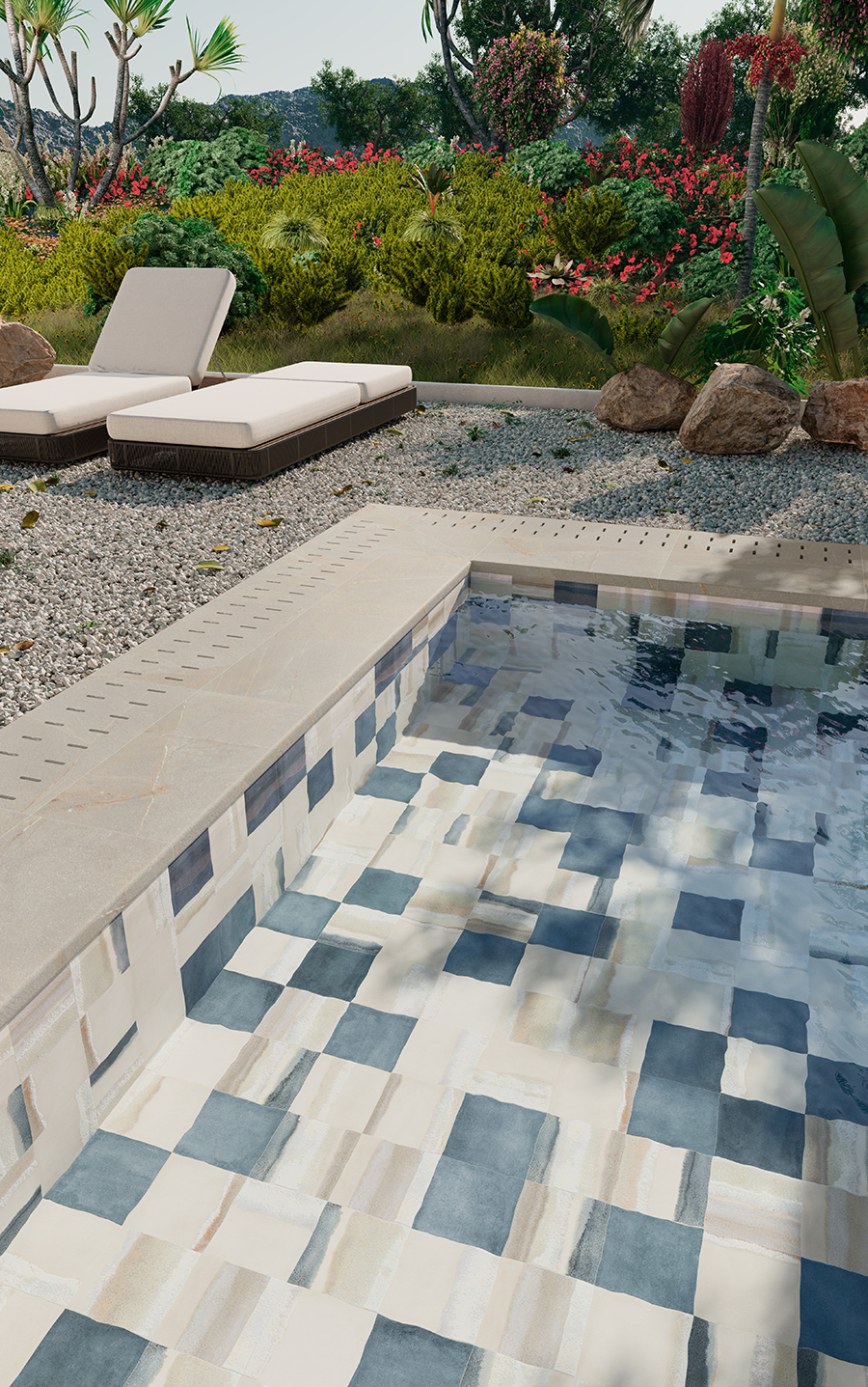 Cómo decorar una piscina con porcelánico inspirado en el Mediterráneo