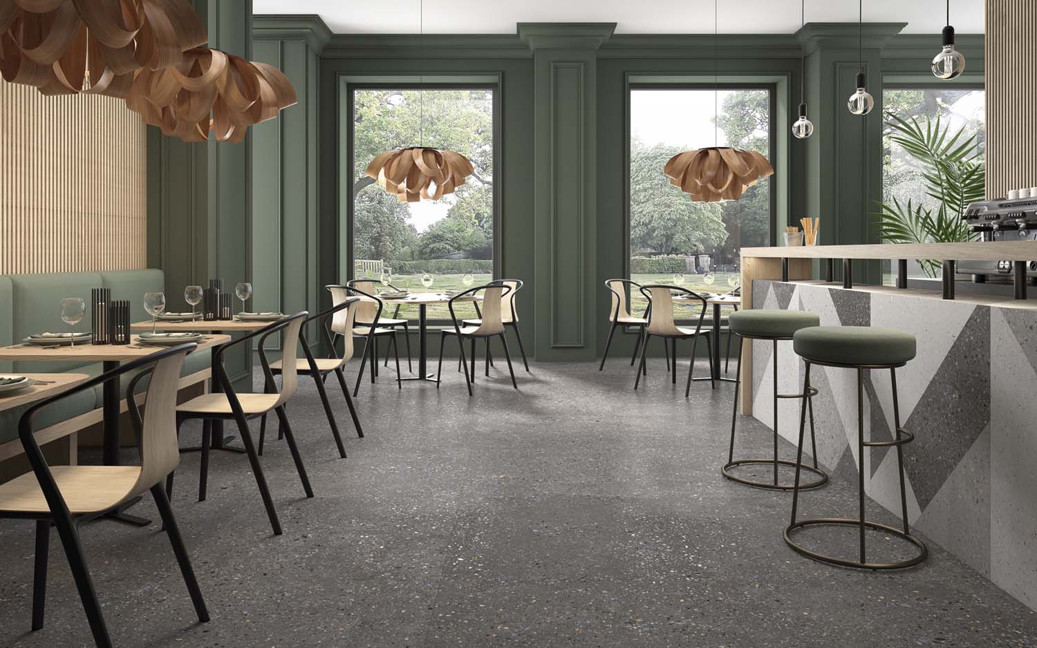 Un restaurante con cerámica efecto terrazo