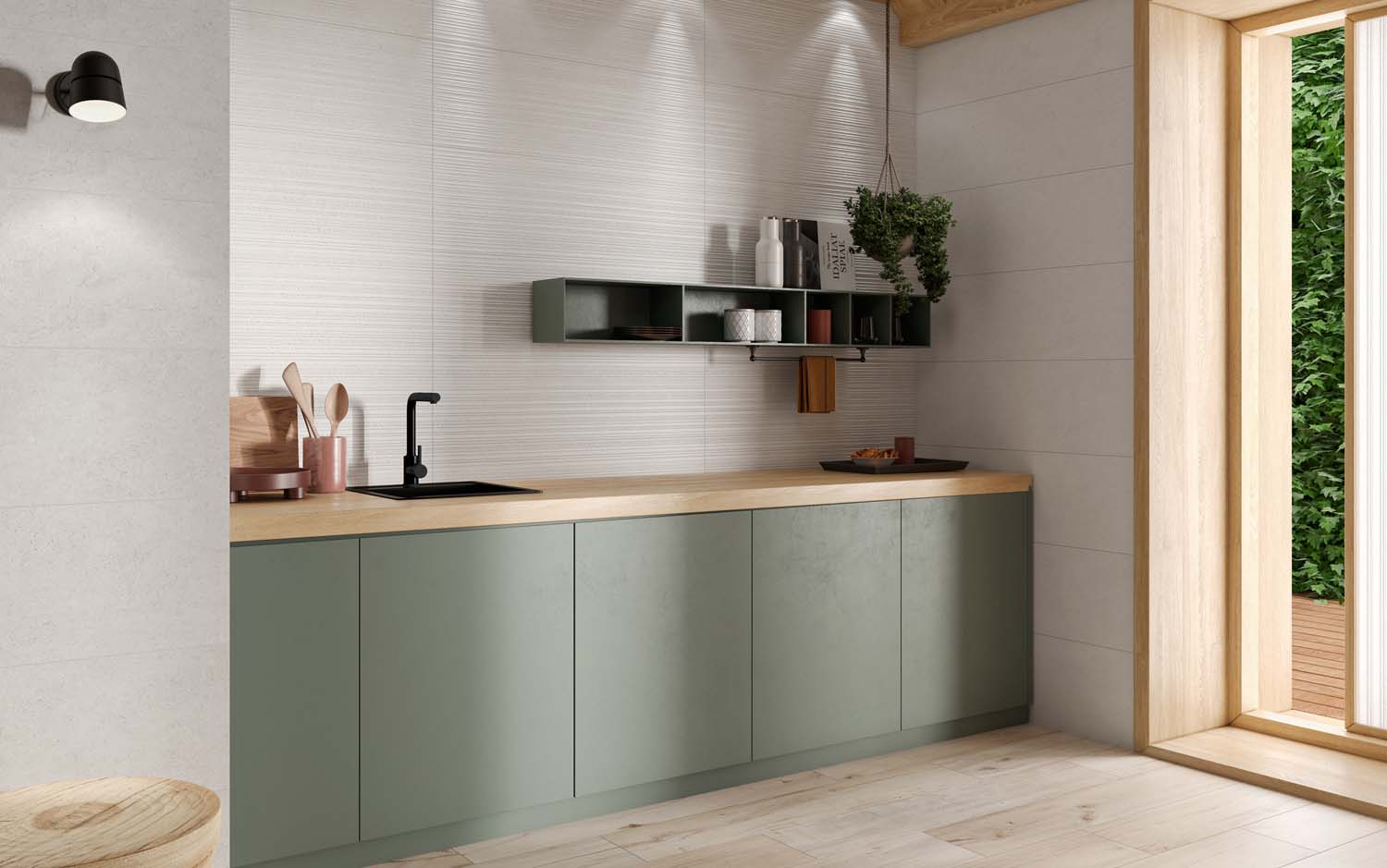 Una cocina de diseño con toques de verde turquesa