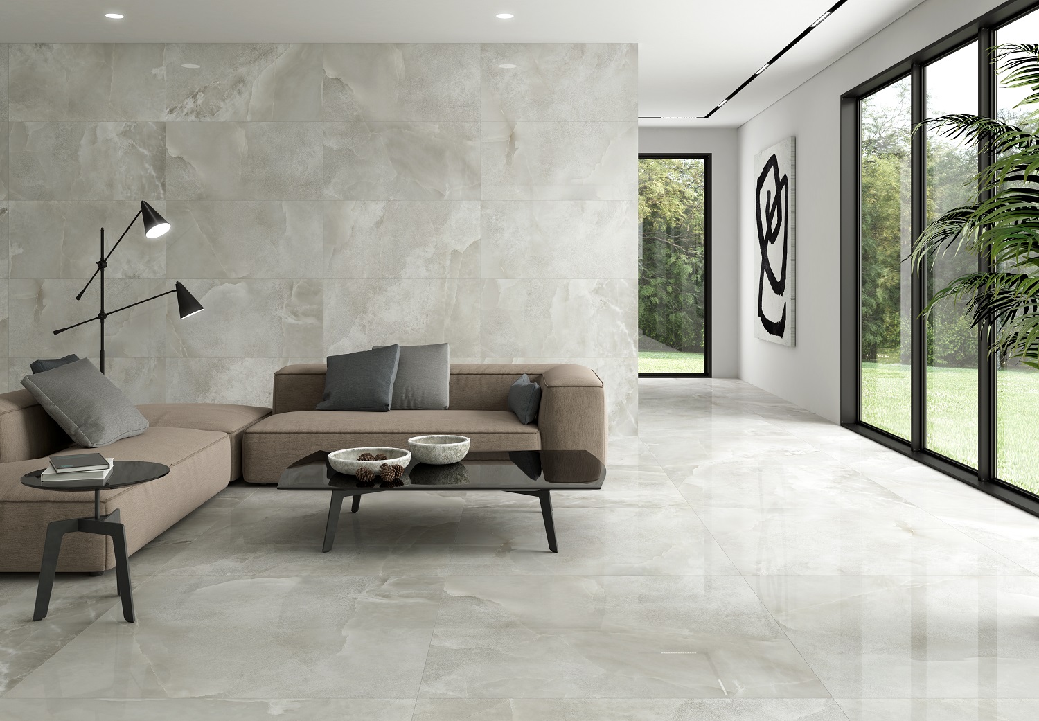 Un salón elegante y refinado que se abre al exterior