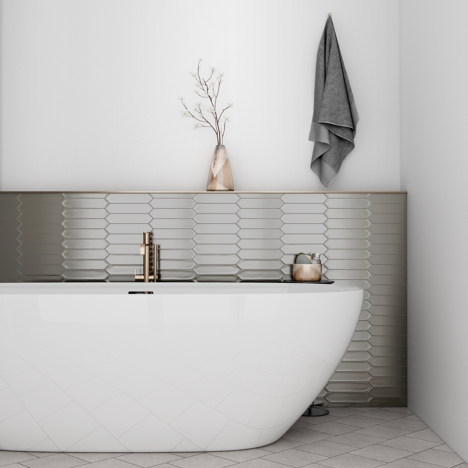 Baño minimalista y elegante con todos grises y plateados- Lanse