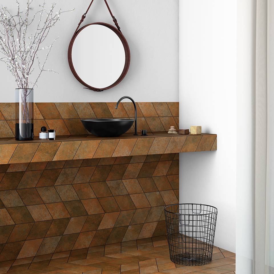 Baño japandi con acabados industriales - Oxide