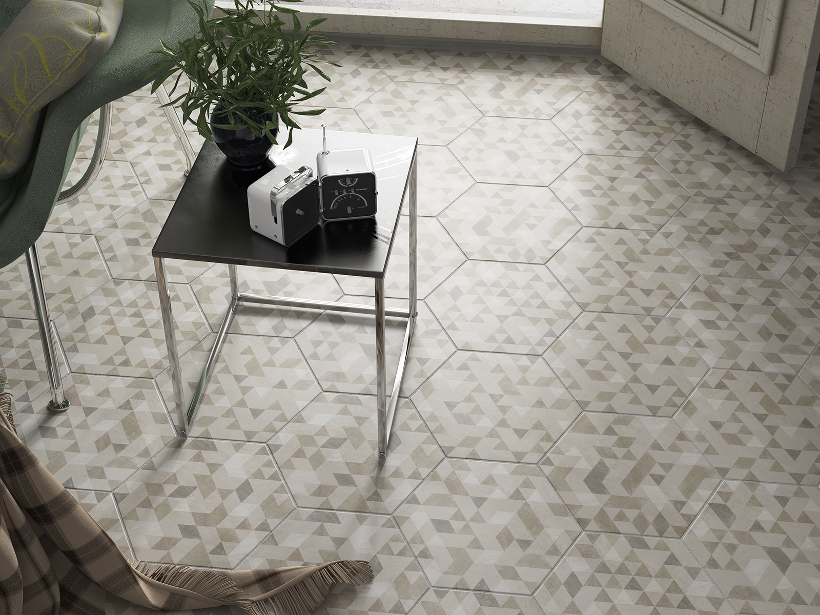 Salón vintage con suelos decorativos hexagonales - Urban