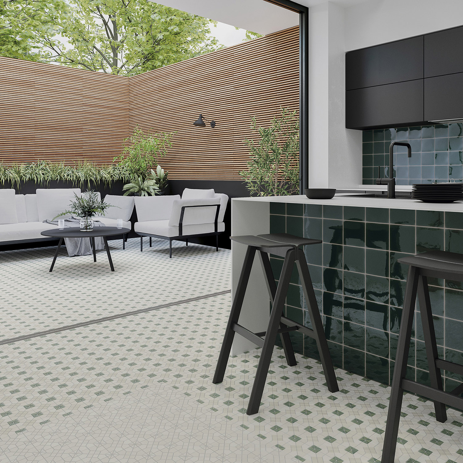 FAYENZA SQUARE ROYAL GREEN - SUIT MOSS -SUIT BLANC - AMB