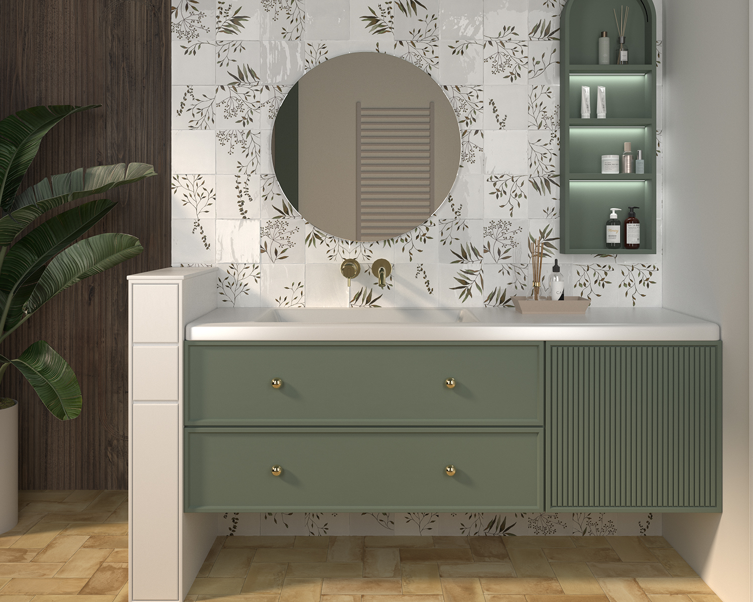 Baño Olivia Verde & Tabarca Blanco & Xavia Paja