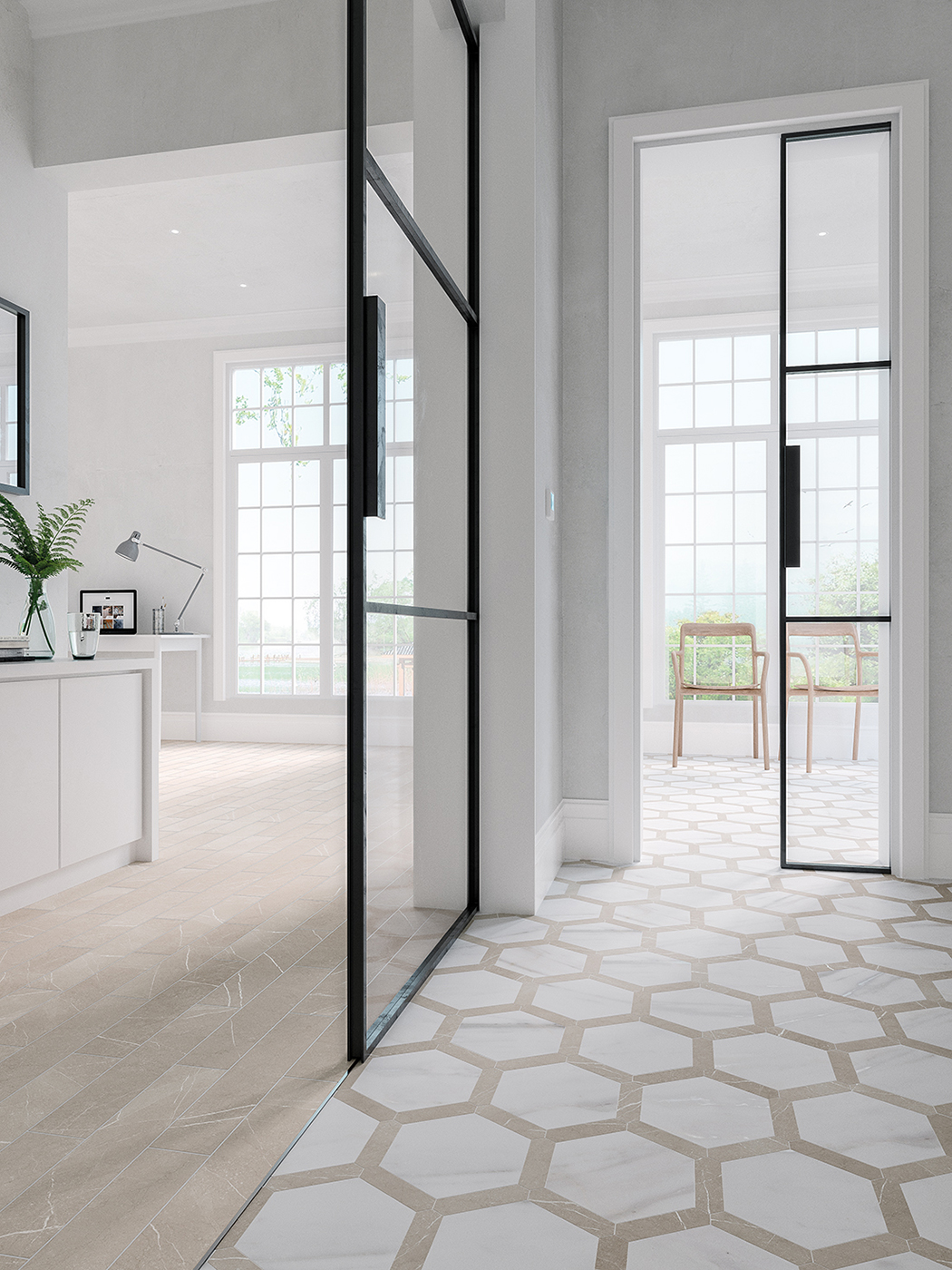 LOVE AFFAIRS Aura Strip and Calacatta Hexagon