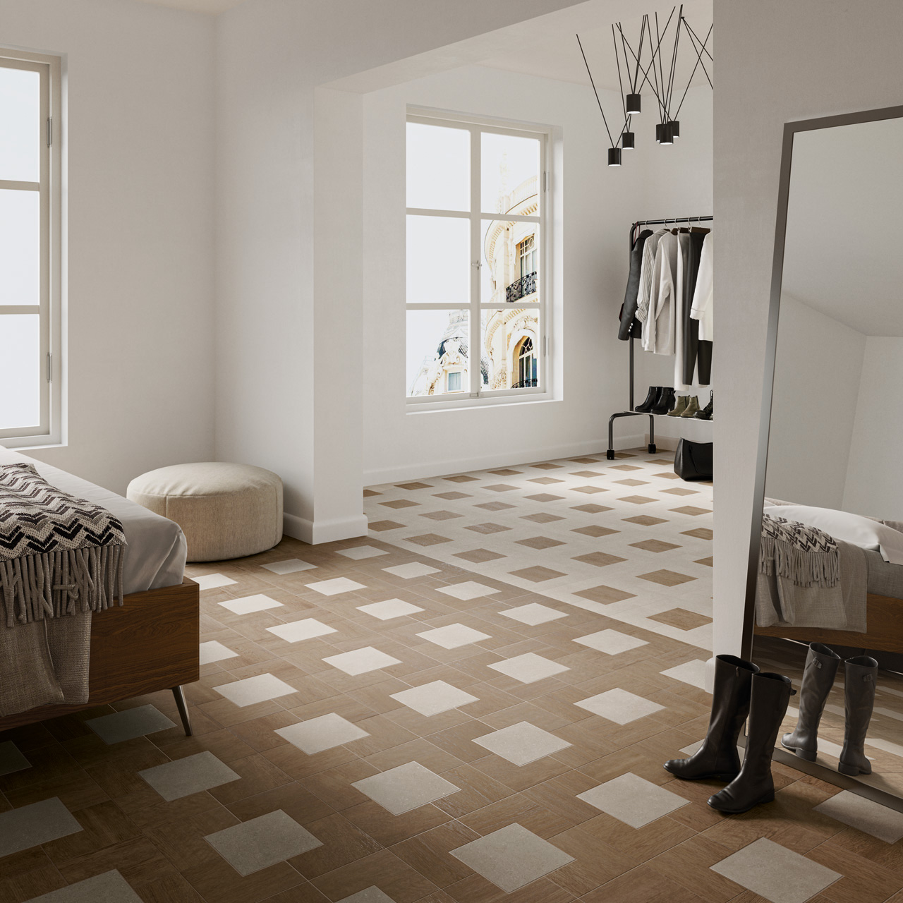 PUZZLE-Elle Floor Dark Wood and Square Taupe