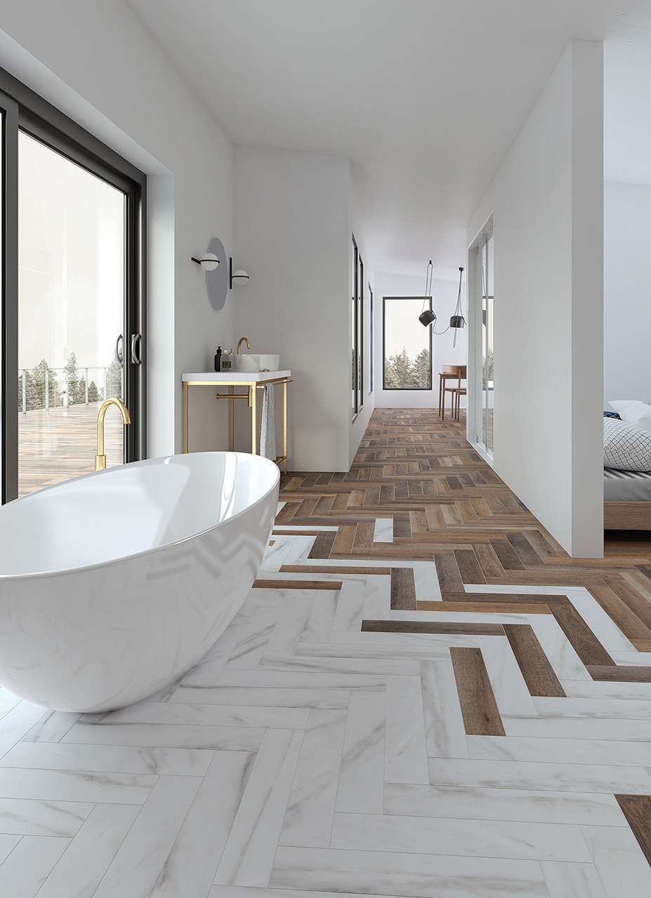 LOVE AFFAIRS Calacatta Strip Timber Brown and Calacatta